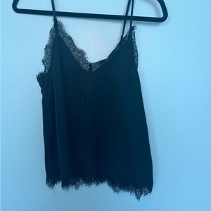 Lulus small black silk and lace tank top